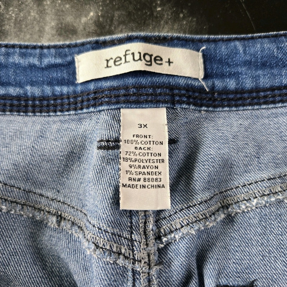Refuge Women's Plus 3X Denim Blue Jeans Stretch Skirt‎ Y2K Button Front 5 Pocket - Picture 3 of 5